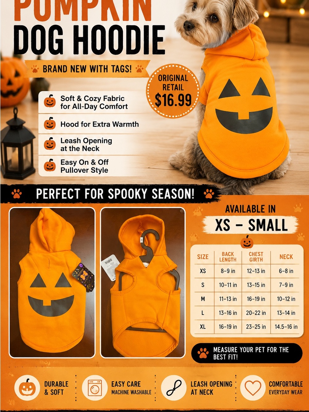 Design Lab Lord & Taylor Orange Pumpkin Jack-O'-Lantern Dog Hoodie